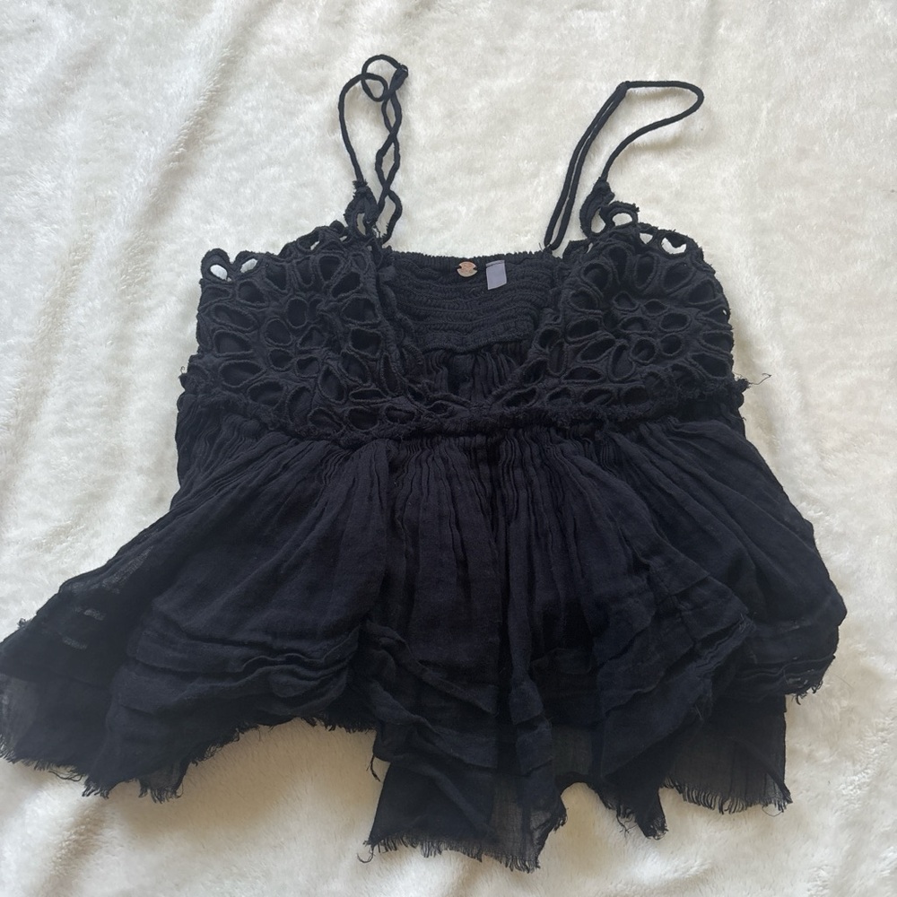 FREE PEOPLE BLACK LACE TANK | XS